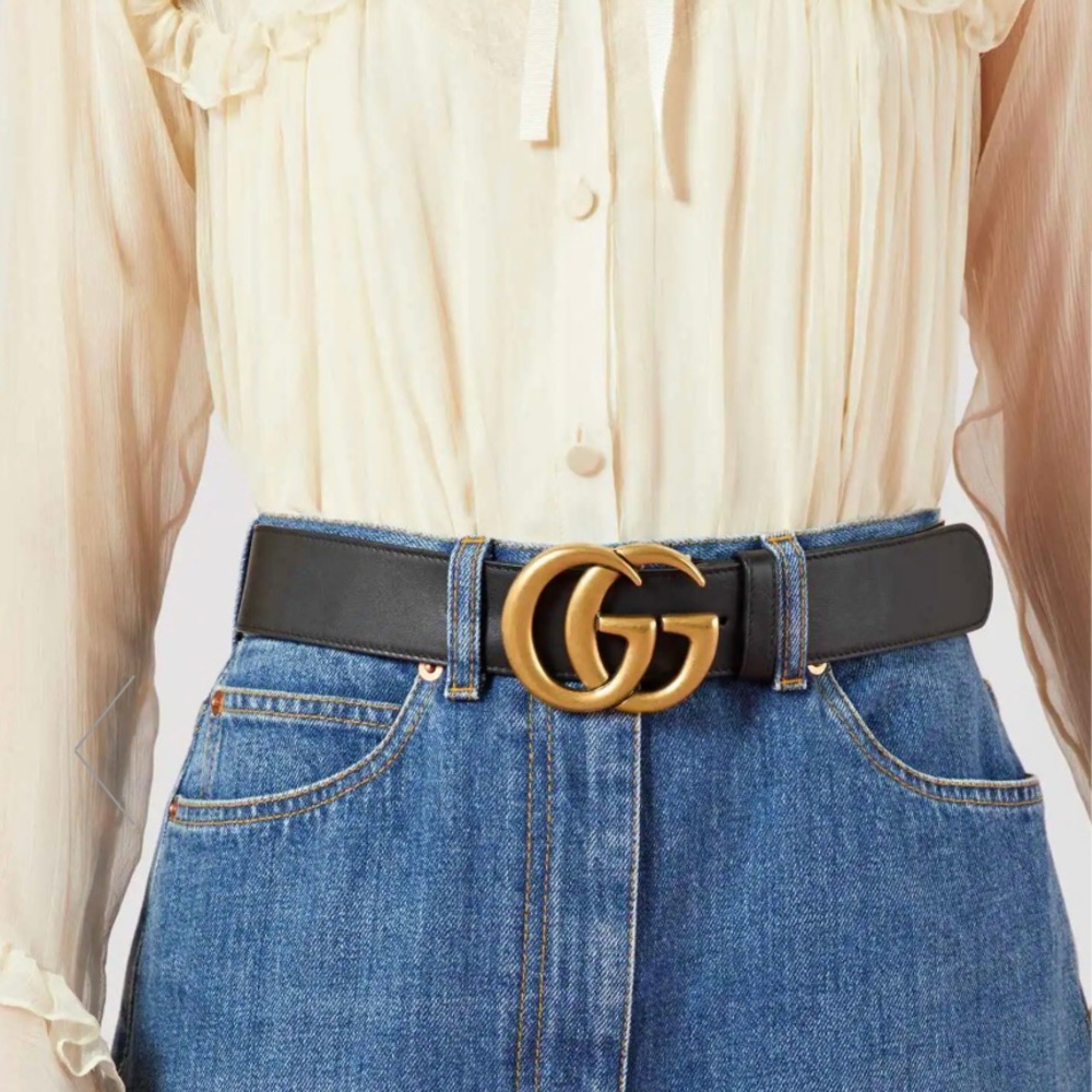 GUCCI LEATHER BELT WITH DOUBLE G BUCKLE
